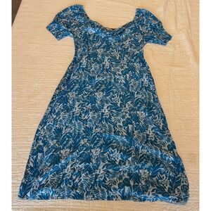 Mimi Chica Blue White Tropical Floral Tie Front Smocked Midi Dress Womens XL